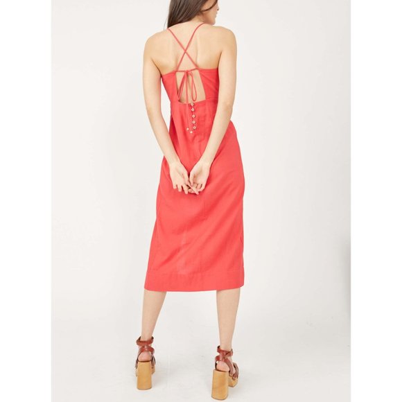 NWT Free People Francesca Midi Dress / Tangerine Tango - Picture 3 of 6